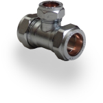 Compression 15mm x 15mm x 22mm Tee Chrome Plated Reducing Tee Compression 15mm x 15mm x 22mm Tee Chrome Plated Reducing Tee